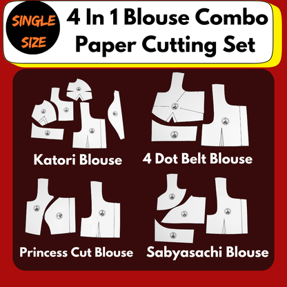 Single Size 4 In 1 Blouse Combo Paper Cutting Set With 3 Type Sleeve With Book | BRANDED PAPER CUTTING PATTERNS |