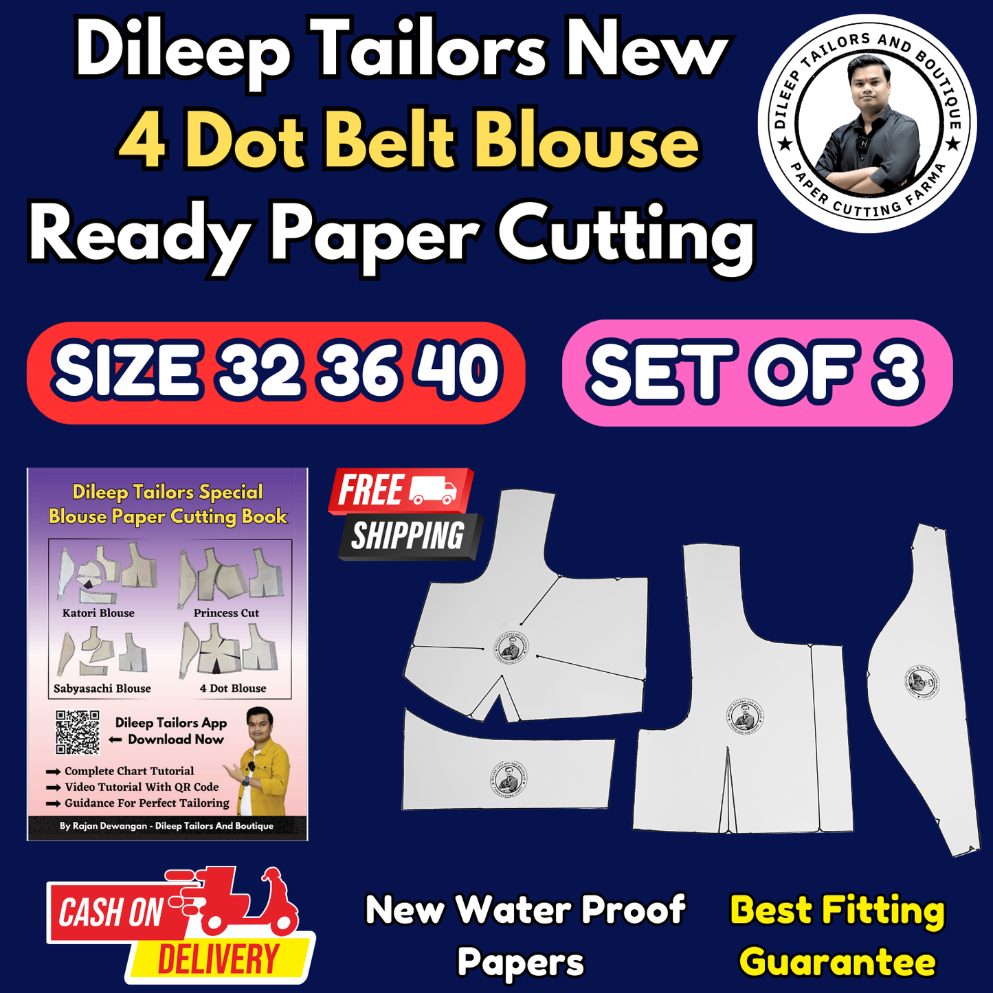 4 Dot Belt Blouse Ready Paper Cutting Set With Book By Dileep Tailors | BRANDEND PAPER CUTTING PATTERNS |