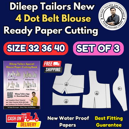 4 Dot Belt Blouse Ready Paper Cutting Set With Book By Dileep Tailors | BRANDEND PAPER CUTTING PATTERNS |