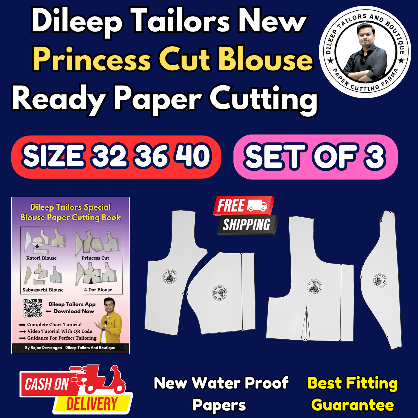 Princess Cut Blouse Ready Paper Cutting Set With Book By Dileep Tailors | BRANDEND PAPER CUTTING PATTERNS |