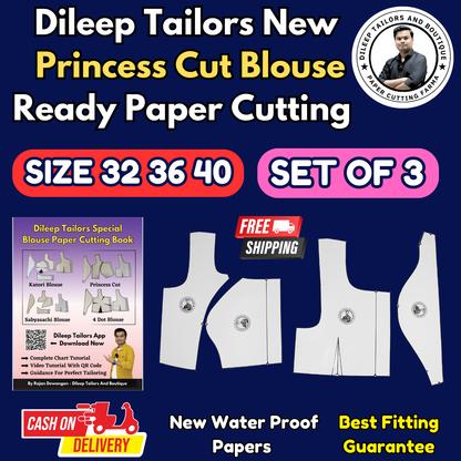 Princess Cut Blouse Ready Paper Cutting Set With Book By Dileep Tailors | BRANDEND PAPER CUTTING PATTERNS |