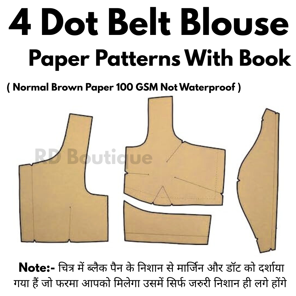 4 Dot Belt Blouse Cutting Patterns on Brown Paper With Book – Budget Tailoring Farmas | Easy To Use Best Paper Cuttings |
