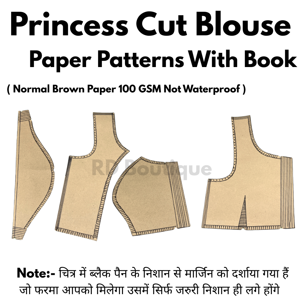 Princess Cut Blouse Cutting Patterns on Brown Paper With Book – Budget Tailoring Farmas Affordable Cutting & Stitching Guide