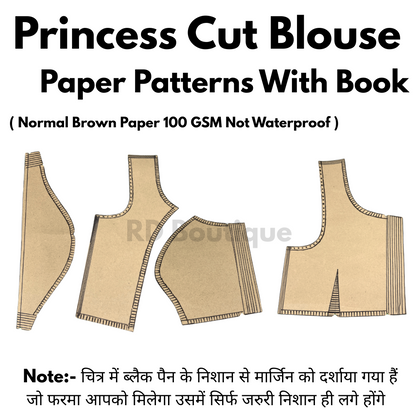 Princess Cut Blouse Cutting Patterns on Brown Paper With Book – Budget Tailoring Farmas Affordable Cutting & Stitching Guide