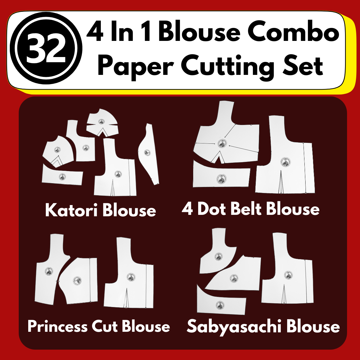 Single Size 4 In 1 Blouse Combo Paper Cutting Set With 3 Type Sleeve With Book | BRANDED PAPER CUTTING PATTERNS |