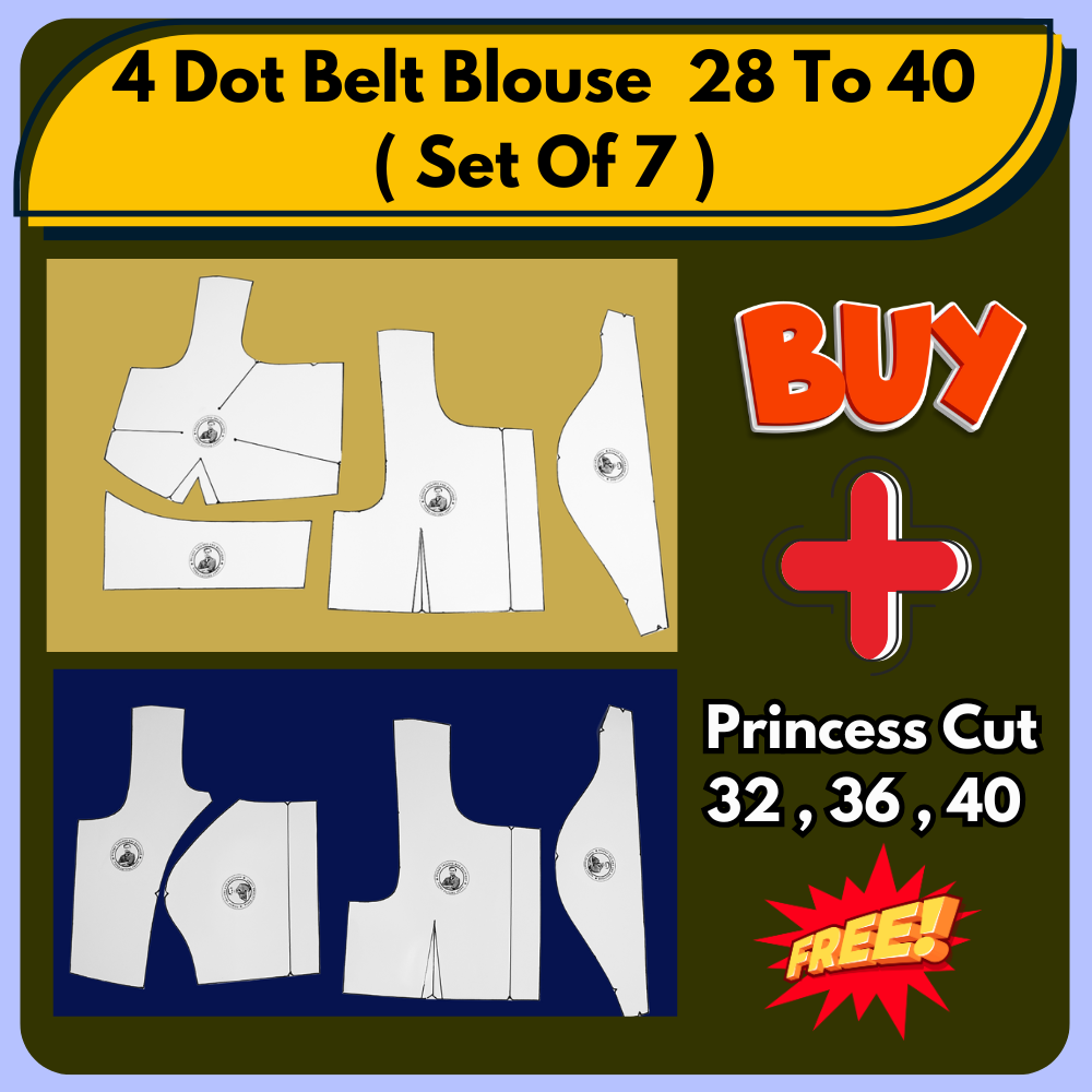 4 Dot Belt Blouse Ready Paper Cutting Set With Book By Dileep Tailors | BRANDEND PAPER CUTTING PATTERNS |
