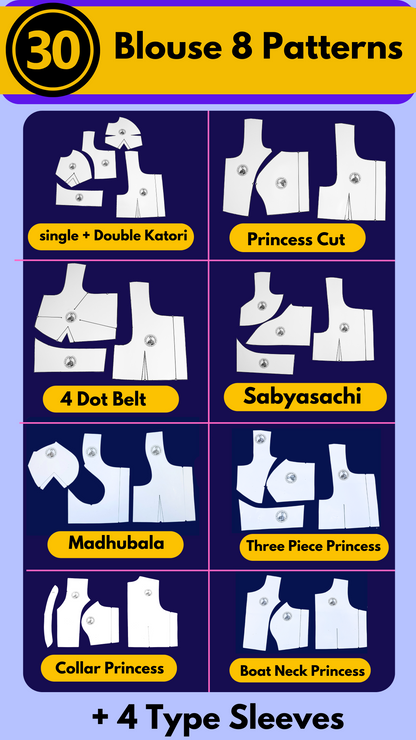 Single Size Blouse 8 Patterns With Book And Free Princess Cut 3 Patterns( 32 36 40 )| BRANDED PAPER CUTTING PATTERNS With 100% Fitting Guarentee |