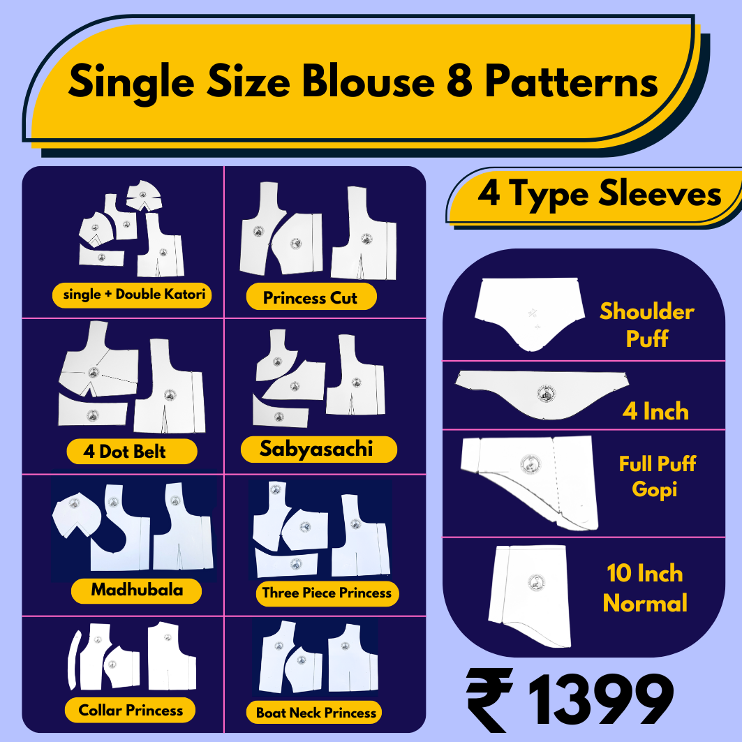 Single Size Blouse 8 Patterns With Book And Free Princess Cut 3 Patterns( 32 36 40 )| BRANDED PAPER CUTTING PATTERNS With 100% Fitting Guarentee |