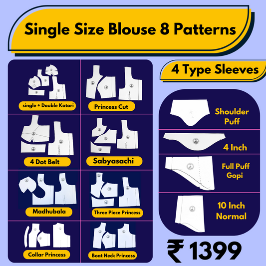 Single Size Blouse 8 Patterns With Book And Free Princess Cut 3 Patterns( 32 36 40 )| BRANDED PAPER CUTTING PATTERNS With 100% Fitting Guarentee |